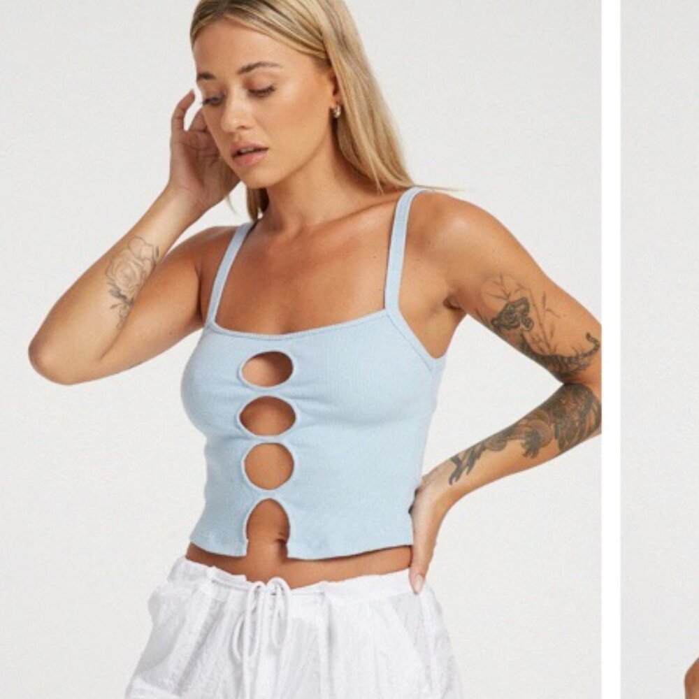 NWT Motel - Ribbed Powder Blue Cami w. Cutouts - Size Small